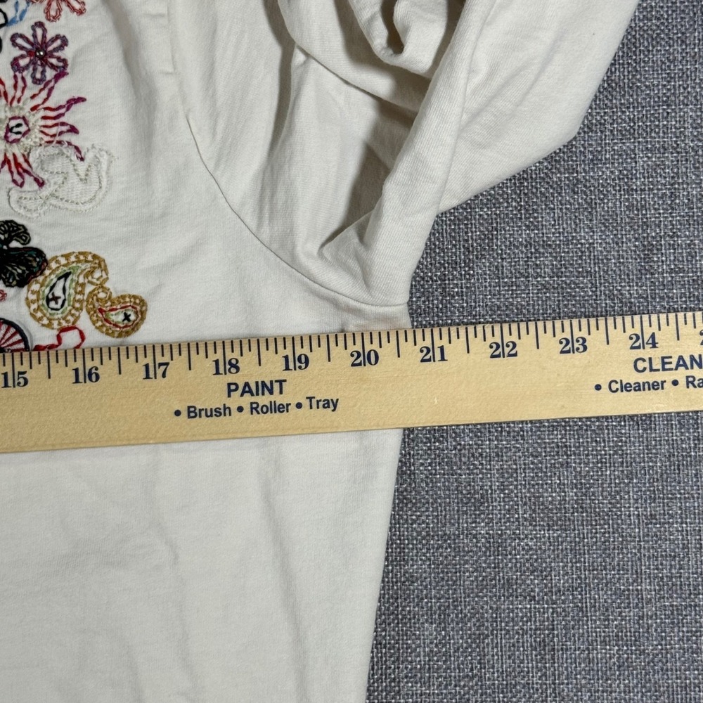 Lucky Brand Embroidered Hoodie Womens L Cream Boho Hippie Peace V-Neck Pullover - Picture 7 of 9